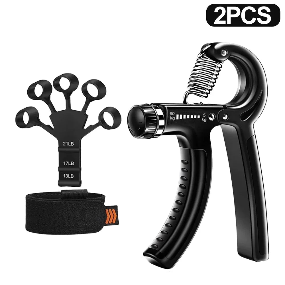 Entrenador fortalecedor de fuerza de agarre de mano ajustable de 5-60kg, juego completo con contador de muñeca, antebrazo y ejercitador de mano para músculos