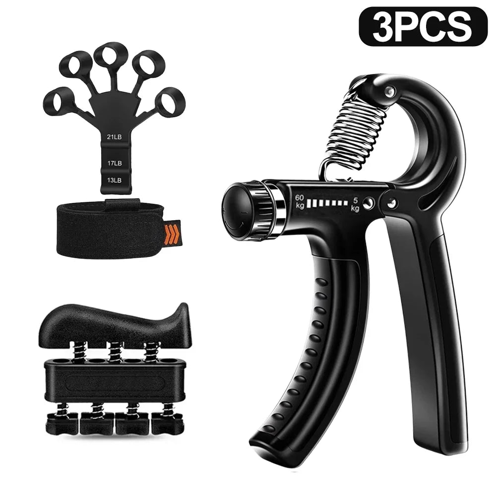 Entrenador fortalecedor de fuerza de agarre de mano ajustable de 5-60kg, juego completo con contador de muñeca, antebrazo y ejercitador de mano para músculos